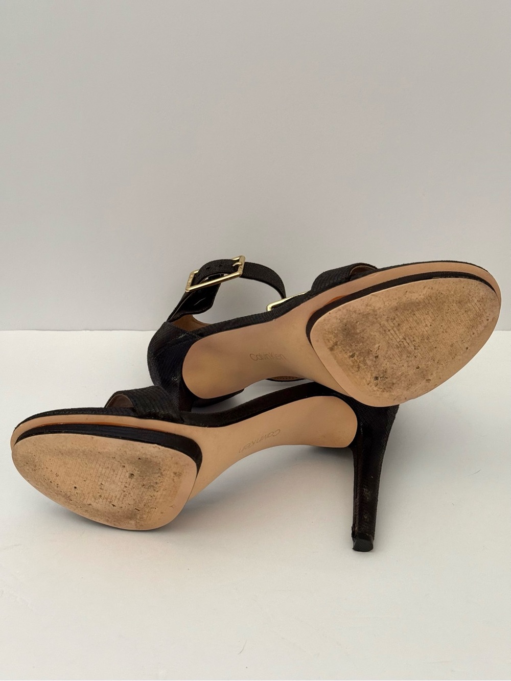 Calvin Klein Black Ankle Strap Heels Approx. Sz 8.5 Size Missing - Picture 7 of 12